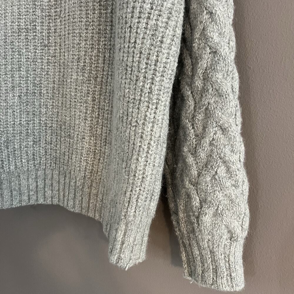 Lucky Brand Cable Knit Cardigan Sweater Wool Blend Chunky V-neck Pockets Gray M - Picture 13 of 16